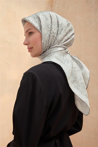 Belli Twill İpek Eşarp - 4101- 82 Gümüş Gri