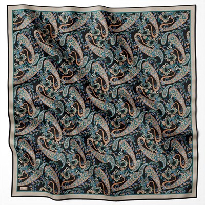 Belli Twill İpek Eşarp - 4101-54 Siyah Turuncu