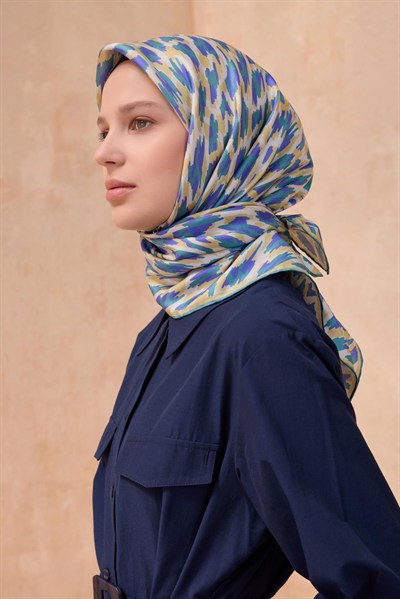 Belli İpek Eşarp - 4103-54 Bej Mavi Twill