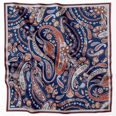 Belli Twill İpek Eşarp - 4111-32 Lacivert Kırmızı