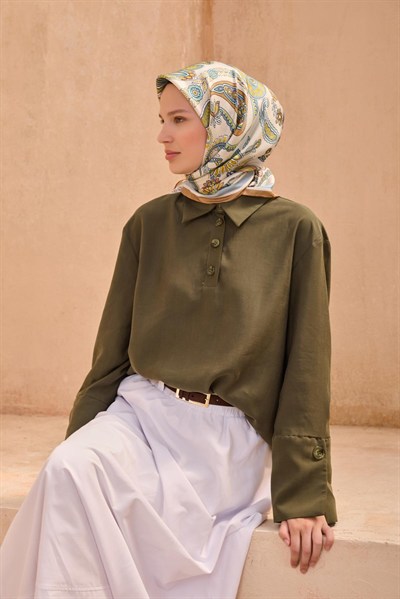 Belli Twill İpek Eşarp - 4111-33 Krem