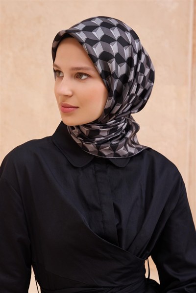 Belli Twill İpek Eşarp - 4112-87 Siyah Füme