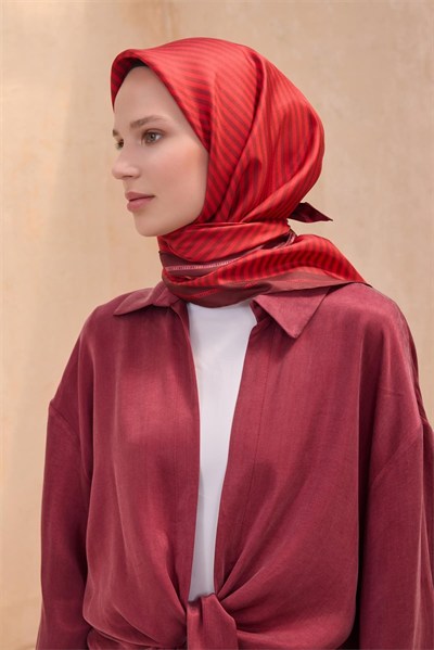 Belli Twill İpek Eşarp - 4115-38 Kırmızı