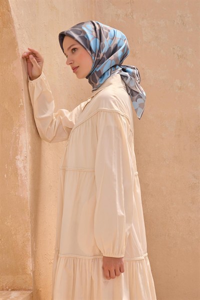 Belli Twill İpek Eşarp - 4116-41 Gri Mavi