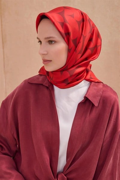 Belli Twill İpek Eşarp - 4117-34 Kırmızı