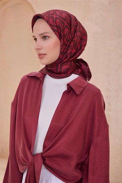 Belli Twill İpek Eşarp - 4118-84 Koyu Bordo