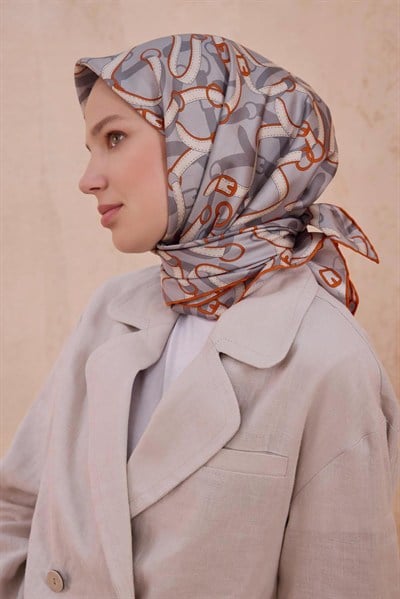 Belli Twill İpek Eşarp - 4125-39 Gri