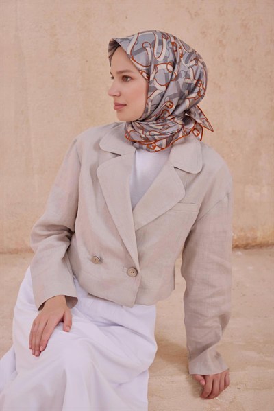 Belli Twill İpek Eşarp - 4125-39 Gri