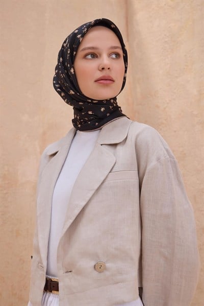 Belli Twill İpek Eşarp - 4126-33 Siyah