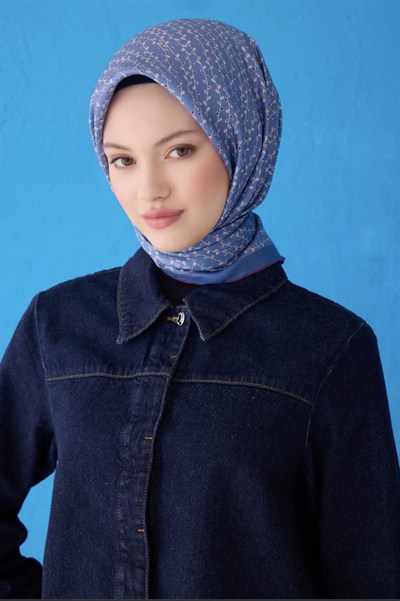 Belli Twill İpek Eşarp - 4128-50 Kot Mavi