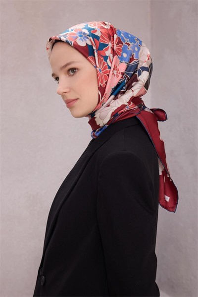 Belli Twill İpek Eşarp - 4220-36 Bordo