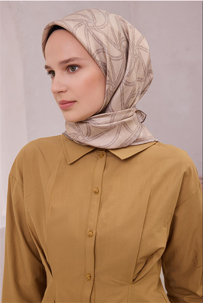 Belli Twill İpek Eşarp - 4221-83 Krem