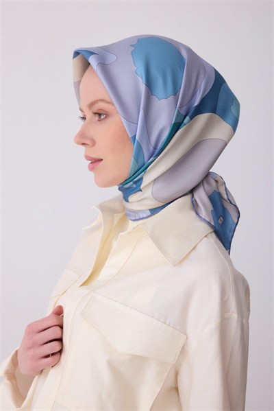 Belli Twill İpek Eşarp - 4306-37 Mavi