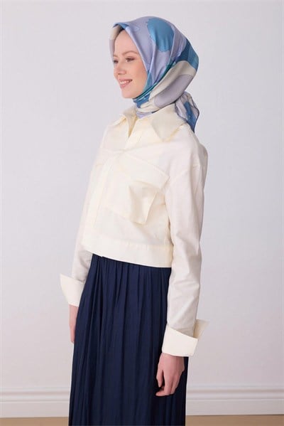 Belli Twill İpek Eşarp - 4306-37 Mavi
