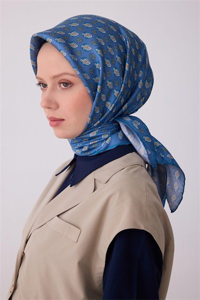 Belli Twill İpek Eşarp - 4308-82 Mavi
