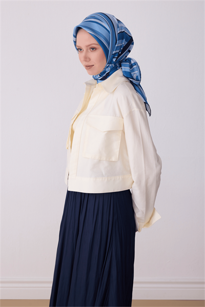 Belli Twill İpek Eşarp - 4311-05 Lacivert