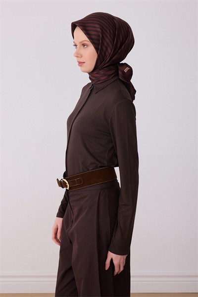 Belli İpek Eşarp - 4325-31 Kahverengi Twill