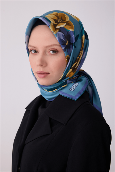 Belli Twill İpek Eşarp - 4330-82 Metalik Mavi