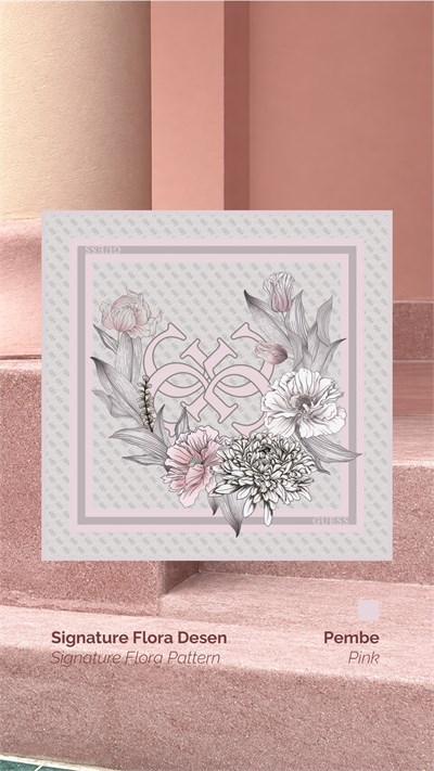 Guess Twill İpek Eşarp - 5729 - Pudra Pembe