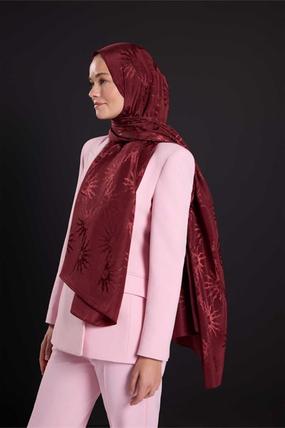 Imannoor Floş Pamuk Şal - Güneş Doğarken Shiny - Bordo