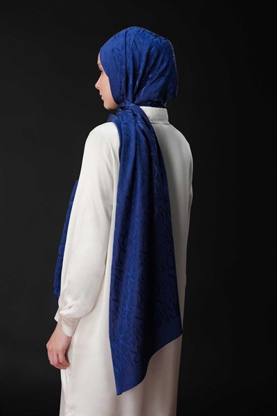 Imannoor Floş Pamuk Şal - Monogram Shiny - Lacivert
