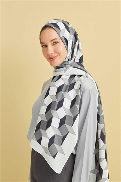 Imannoor Floş Viskon Şal - Zigzag Desen - Beyaz