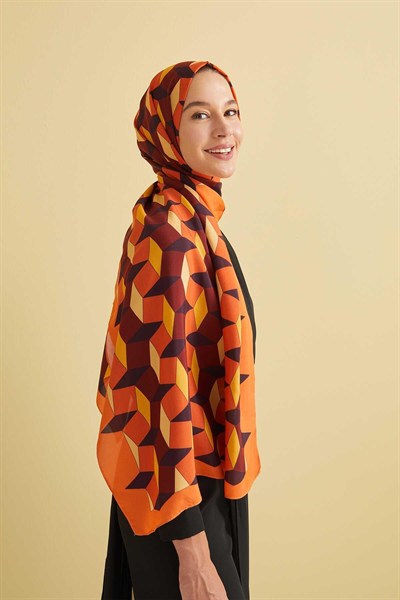 Imannoor Floş Viskon Şal - Zigzag Desen - Taba