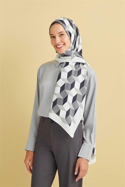 Imannoor Floş Viskon Şal - Zigzag Desen - Beyaz