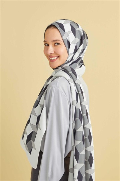 Imannoor Floş Viskon Şal - Zigzag Desen - Beyaz