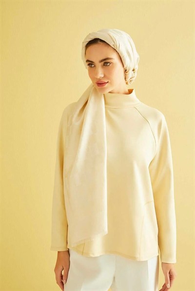 Imannoor İpek Cashmere Şal - Petek Monogram Desenli - Krem