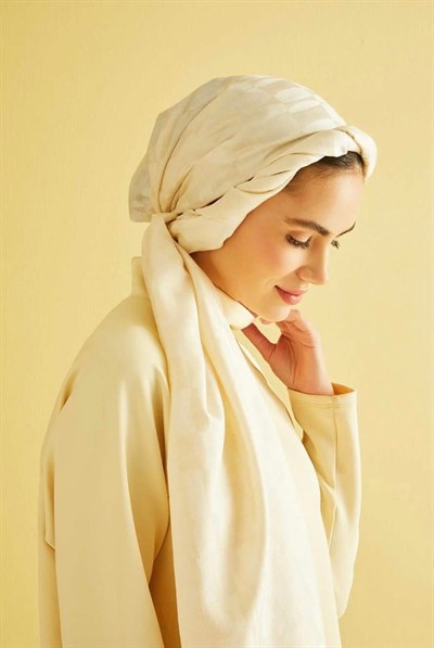 Imannoor İpek Cashmere Şal - Petek Monogram Desenli - Krem