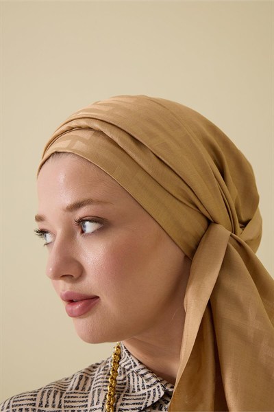 Imannoor İpek Şal - Büyük  I Monogram - Bej