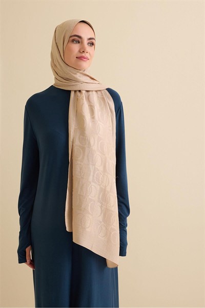 Imannoor Naia Şal - Dama Desenli - Antik Bej