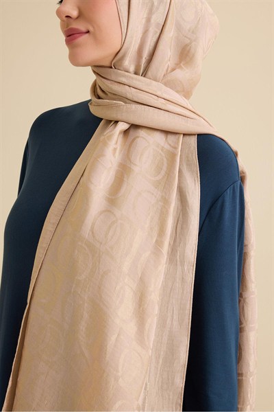 Imannoor Naia Şal - Dama Desenli - Antik Bej