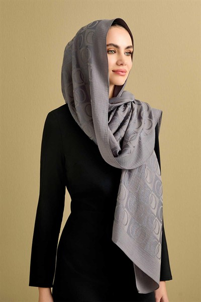 Imannoor Naia Şal - Dama Desenli - Antrasit