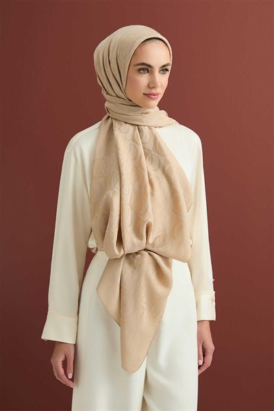 Imannoor Naia Şal - Dama Desenli - Bej