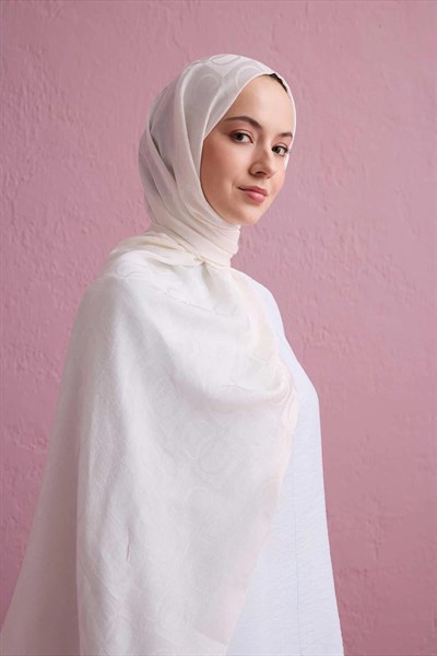 Imannoor Naia Şal - Dama Desenli - Beyaz
