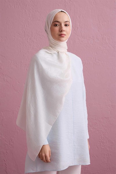 Imannoor Naia Şal - Dama Desenli - Beyaz