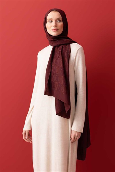 Imannoor Naia Şal - Dama Desenli - Bordo