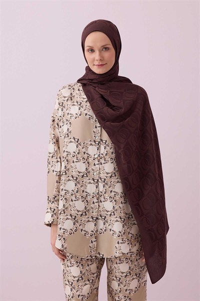 Imannoor Naia Şal - Dama Desenli - Kahve