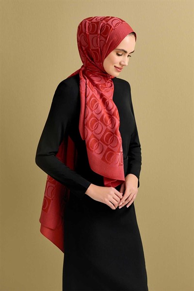 Imannoor Naia Şal - Dama Desenli - Kiremit