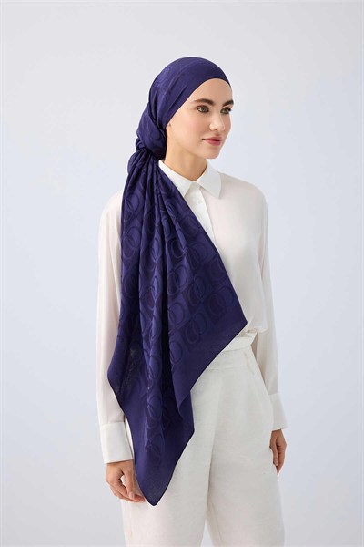 Imannoor Naia Şal - Dama Desenli - Lacivert