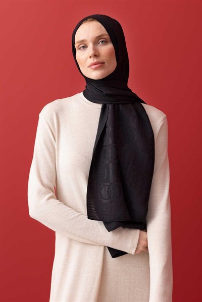 Imannoor Naia Şal - Dama Desenli - Siyah