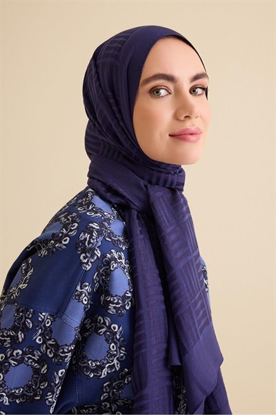 Imannoor Naia Şal - Iman Kare Desenli - Lacivert