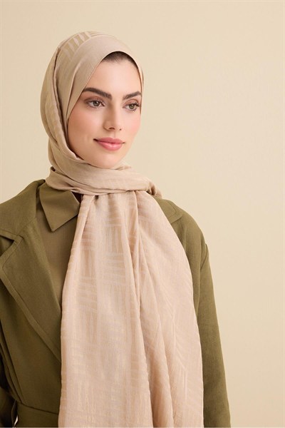 Imannoor Naia Şal - Iman Kare Desenli - Antik Bej