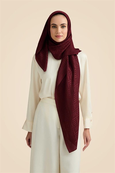 Imannoor Naia Şal - Iman Kare Desenli - Bordo