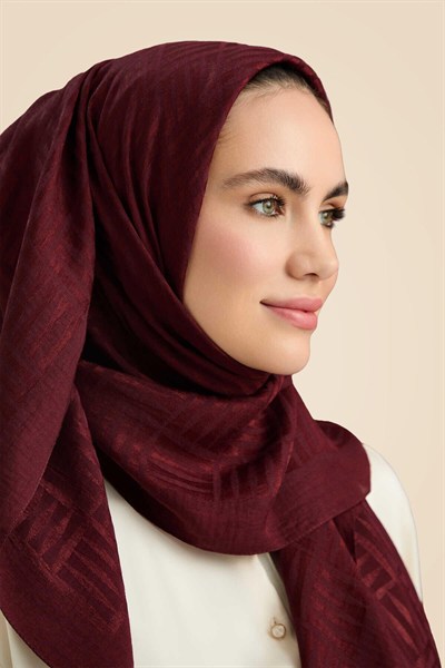 Imannoor Naia Şal - Iman Kare Desenli - Bordo