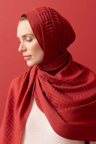 Imannoor Naia Şal - Iman Kare Desenli - Kiremit