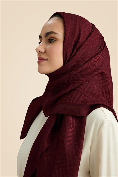 Imannoor Naia Şal - Iman Kare Desenli - Bordo