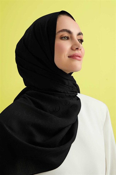 Imannoor Pamuk İpek Şal - Zincir Desenli - Siyah